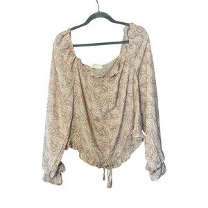 Savanna Jane Pink Paisley Cinched Blouse Crop Balloon Sleeve Size L
